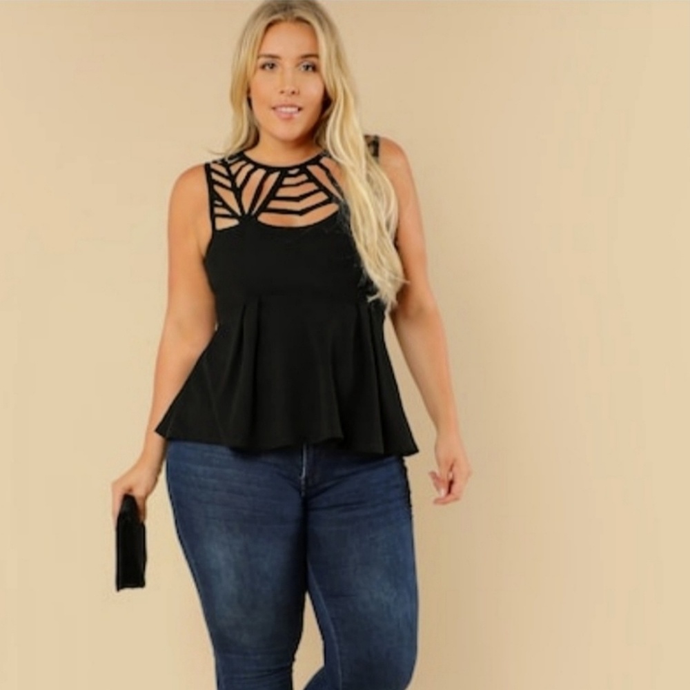 Black Sleeveless Peplum Top